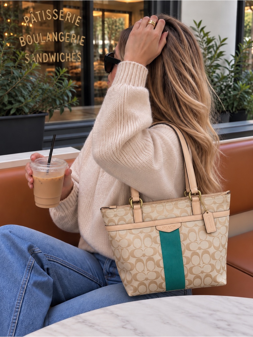 Coach Signature Jacquard Tote Bag – Beige & Teal NWT